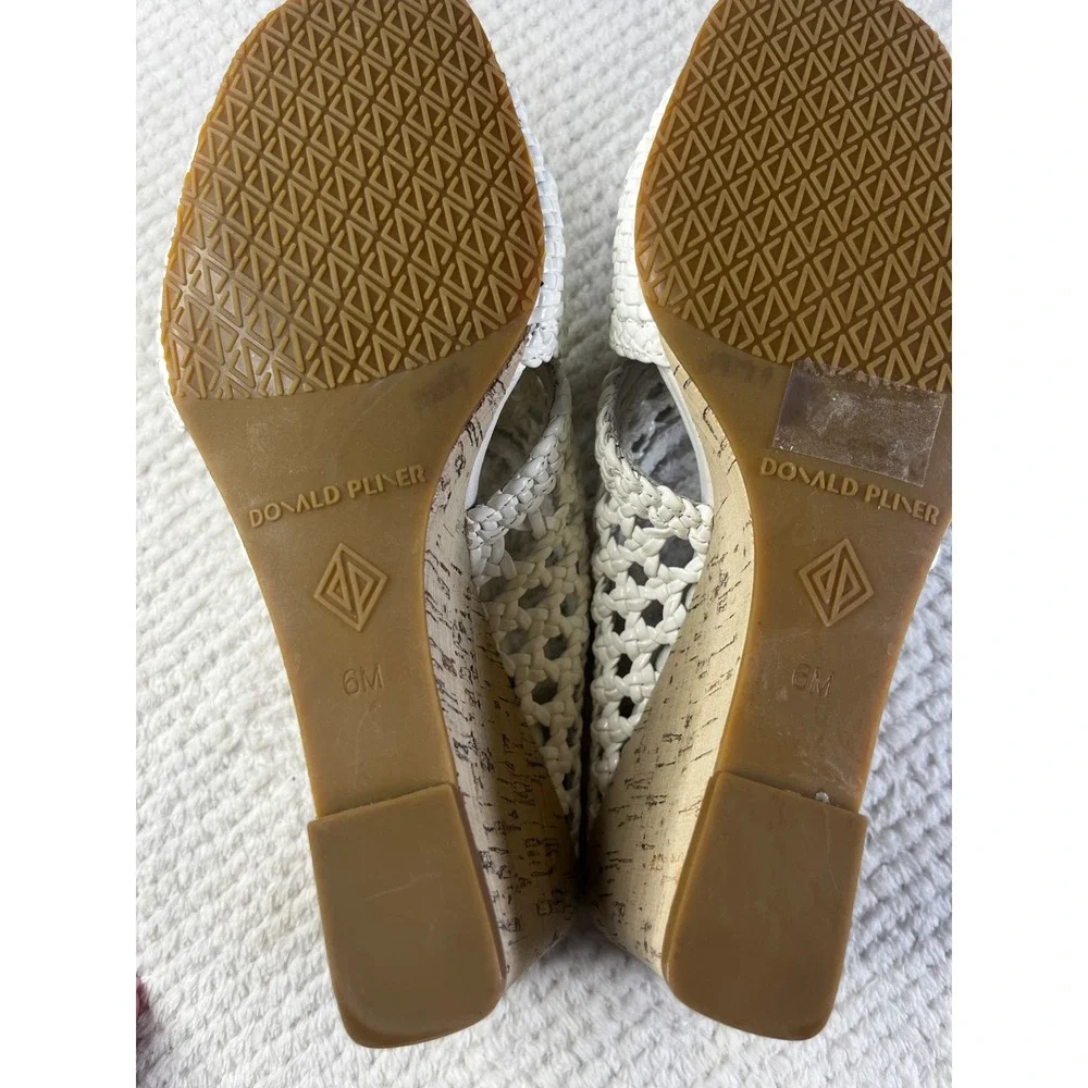 Donald Pliner White Woven Leather Cork Wedge Sandals Slides Womens 6M